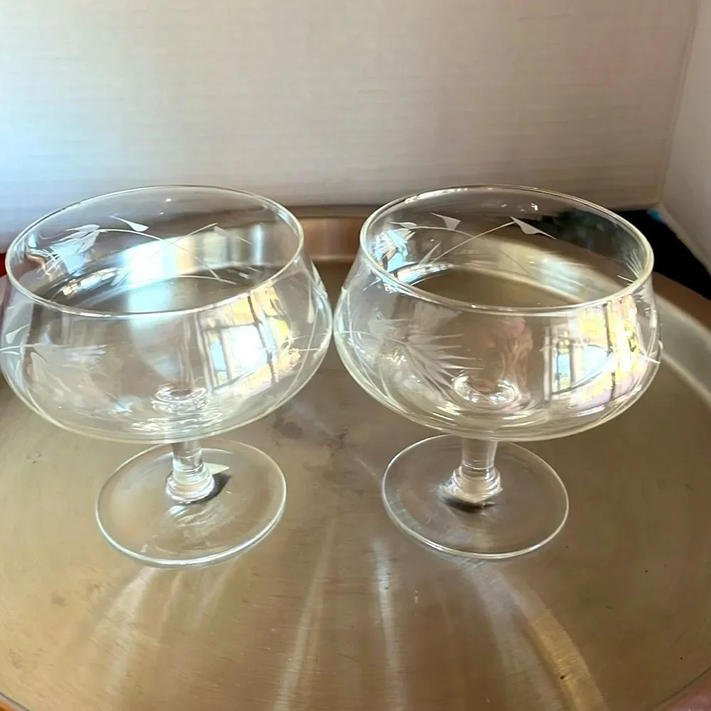 Noritake Japanese vintage Etched Wheat Crystal Champagne Coupes 2